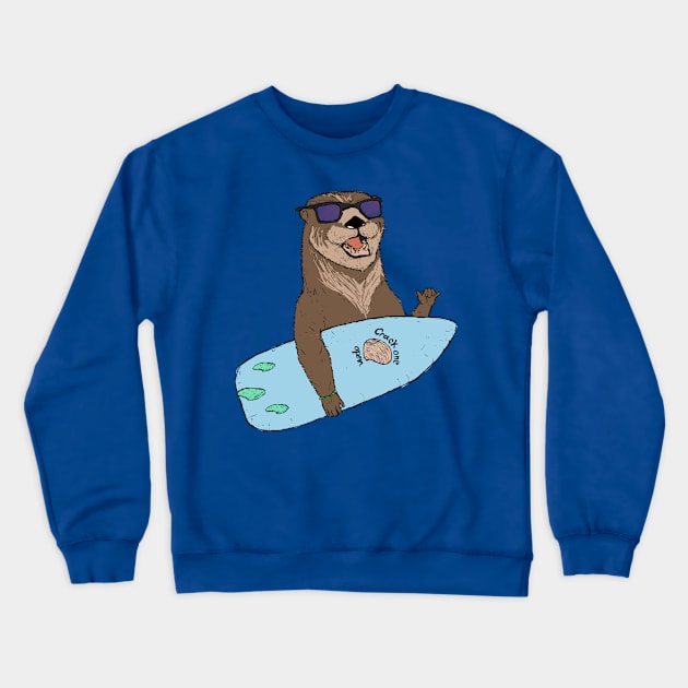 Otter Surfer Crewneck Sweatshirt by LunoArt